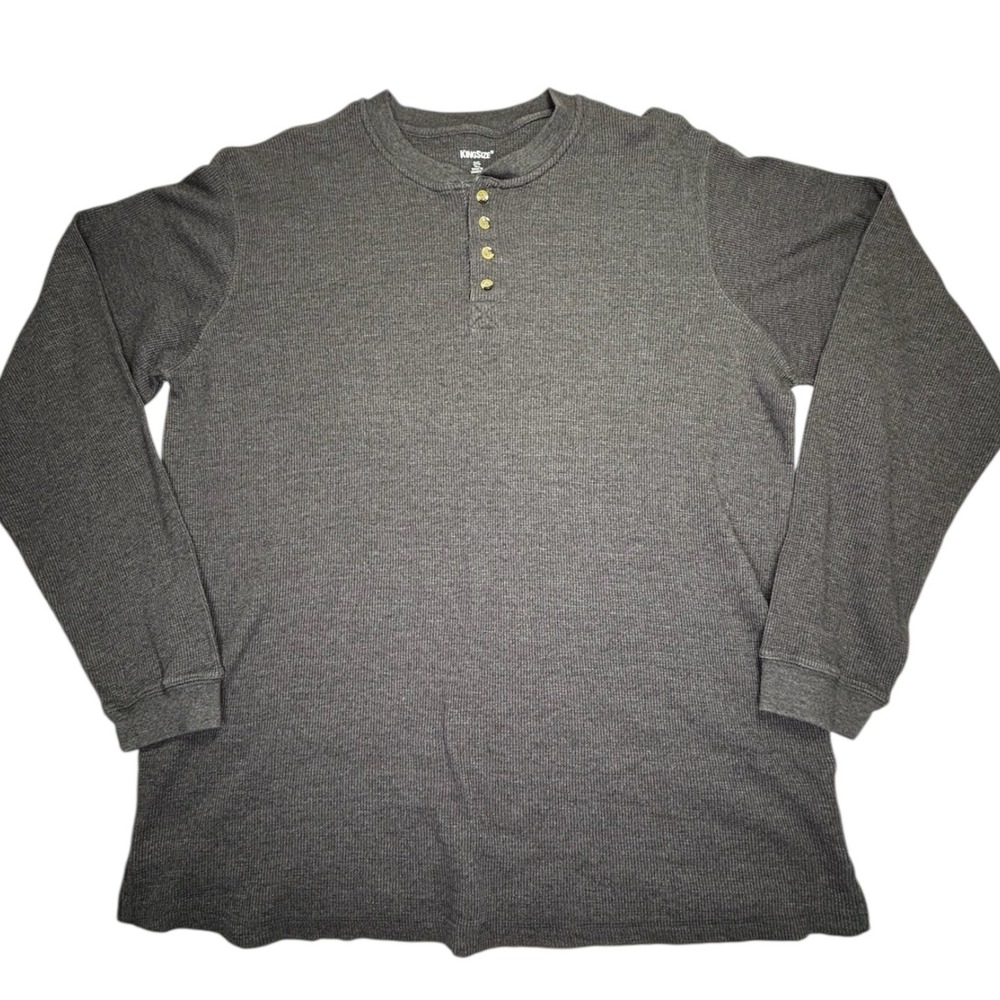 KingSize Mens 3XL‎ Tall Waffle Knit Henley Shirt Gray Long Sleeve Thermal Tee